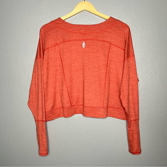 Free People Movement Orange V-Neck Long Sleeve Pullover Size XS - Picture 3 of 4